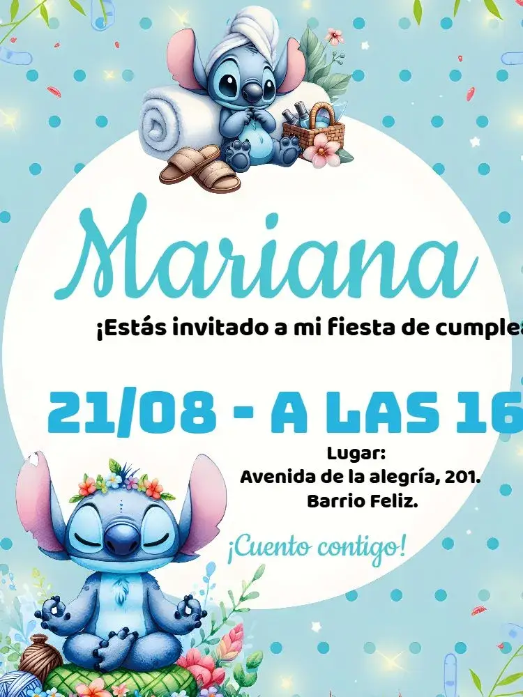 Invitación Stitch Spa Azul