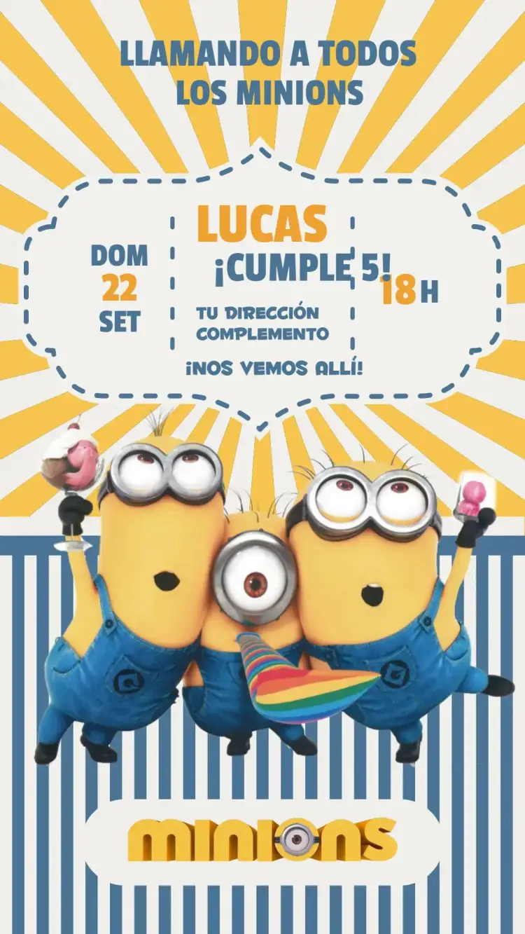 Invitación Minions – tema Cumpleaños Infantil amarillo, vintage, divertido, colorido, temático, infantil