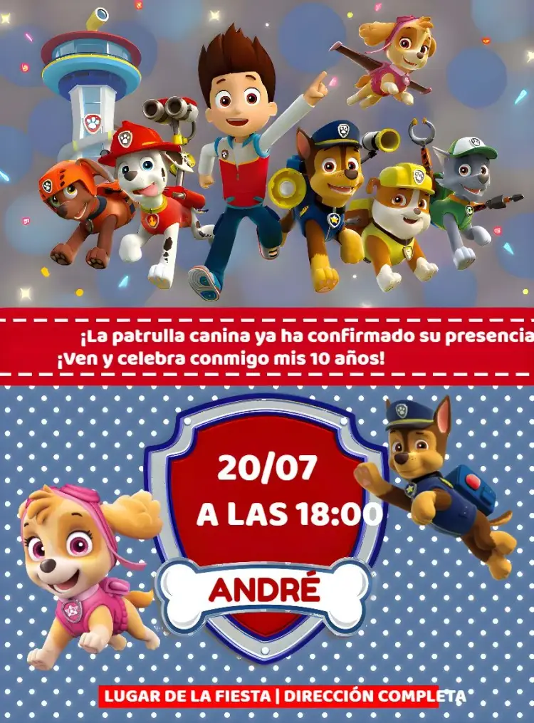 Invitación Patrulla Canina Blanco