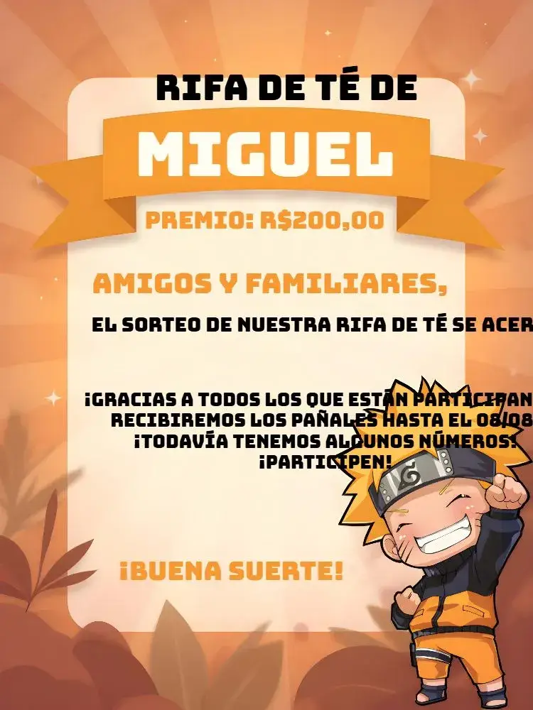 Invitación Té Rifa Naruto Chibi Blanco