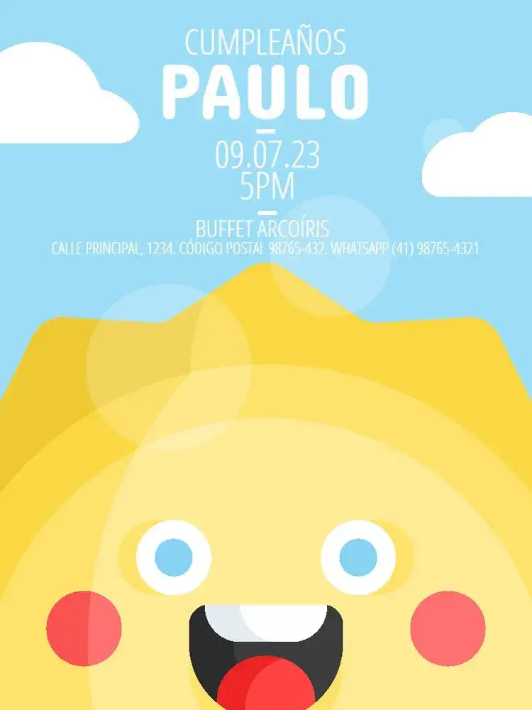 Invitación Rayo De Sol Divertido Azul – tema Cumpleaños Infantil colorido, lúdico, divertido, moderno, infantil, brilho do sol
