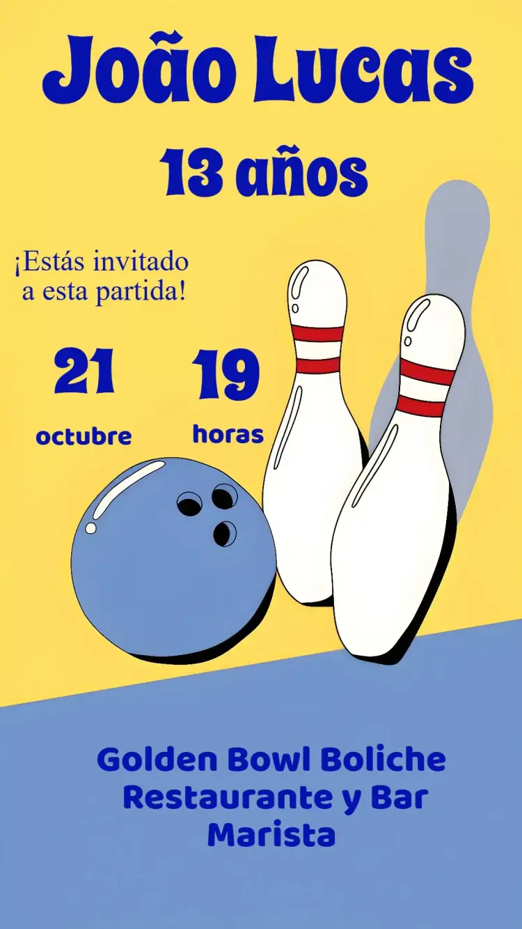 Invitación Bolos – tema Cumpleaños colorido, divertido, deportivo, temático, ilustraciones infantiles, moderno
