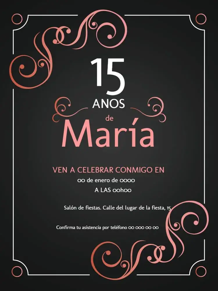 Invitación Celebración de 15 Años – tema Cumpleaños negro y dorado, elegante, árabe, femenino, moderno