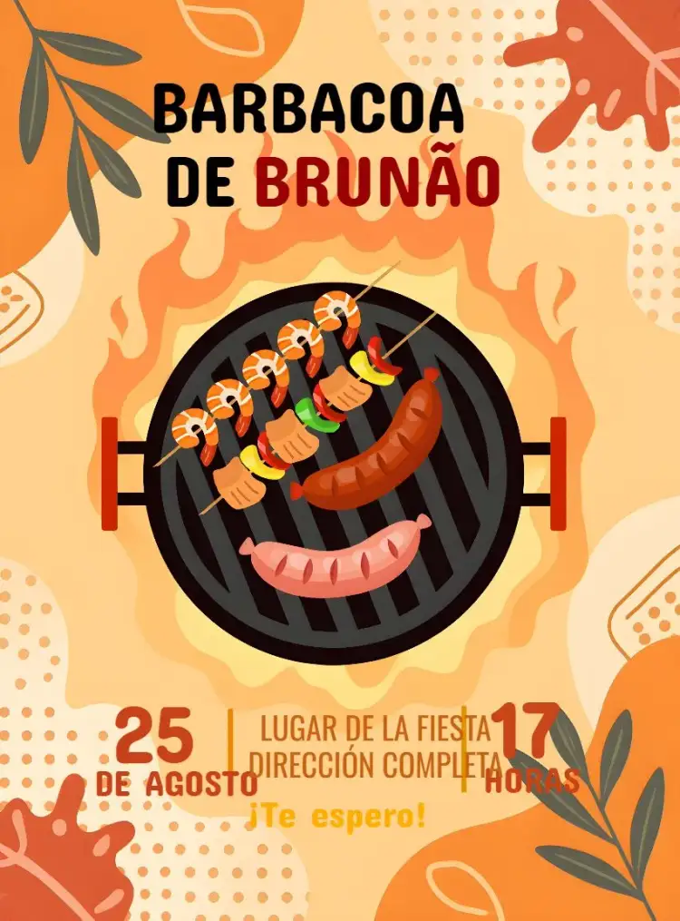 Invitación Barbacoa Brocheta – tema Cumpleaños colores cálidos, estilo rústico, elementos gráficos de barbacoa, diseño alegre, temática de fiesta al aire libre, visual relajado