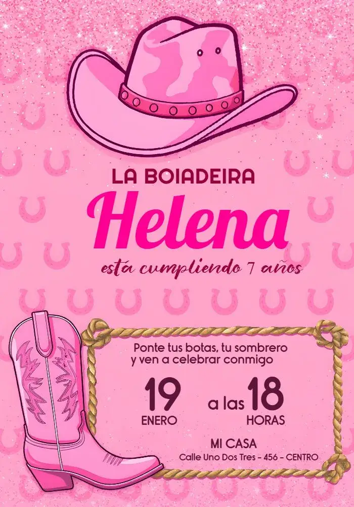 Invitación Ana Castela Cowgirl Estrellas