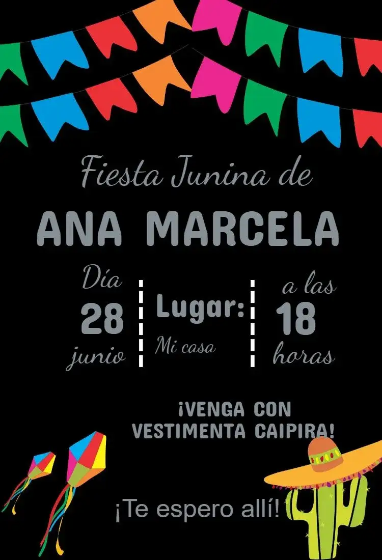 Invitación Invitación Fiesta Junina – tema Cumpleaños colorido, tradicional, vibrante, rústico, festivo, típico