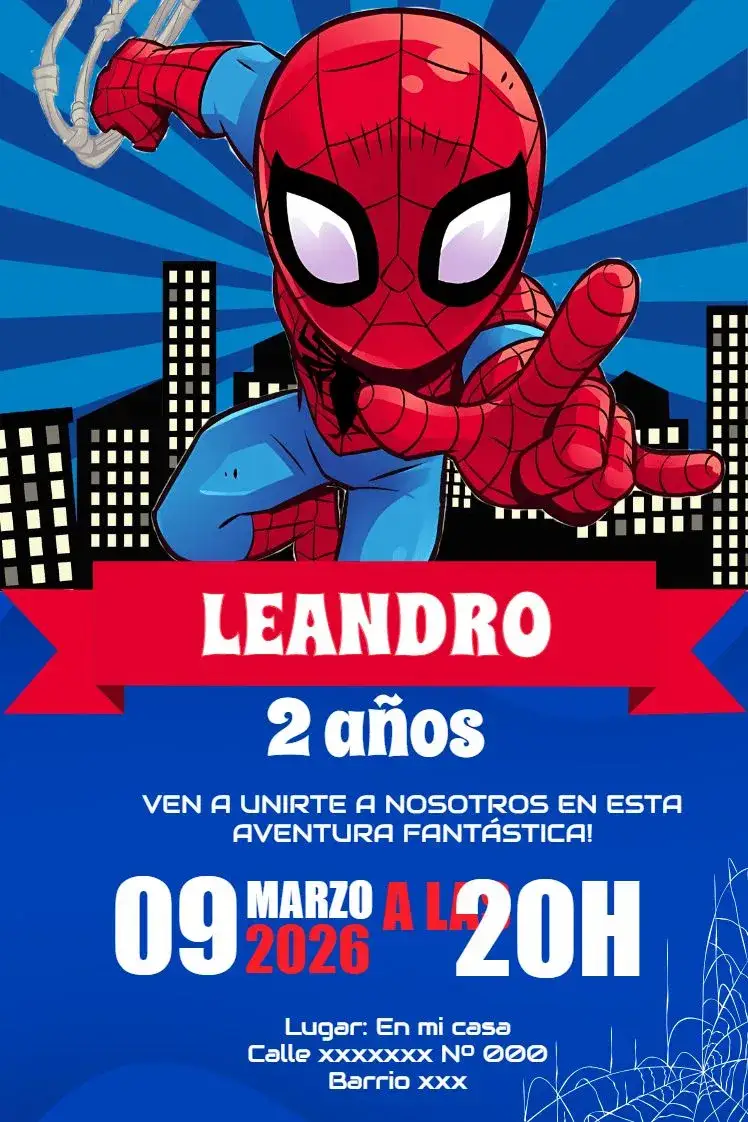 Invitación Hombre Araña Infantil – tema Más buscados colorido, divertido, joven, moderno, temático