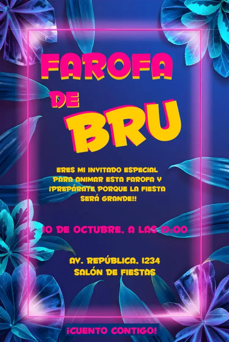 Invitación Farofa Da Gkay Verde – tema Despedida de Soltera neón, colorido, divertido, moderno, desenfadado