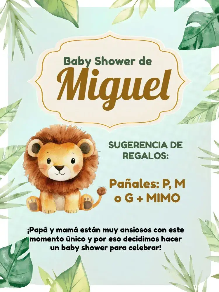 Invitación Baby Shower León Verde