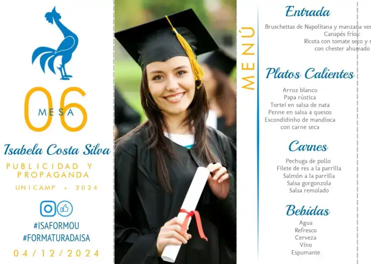 Menú Triángulo Graduación Publicidad Y Propaganda Con Foto del Graduado