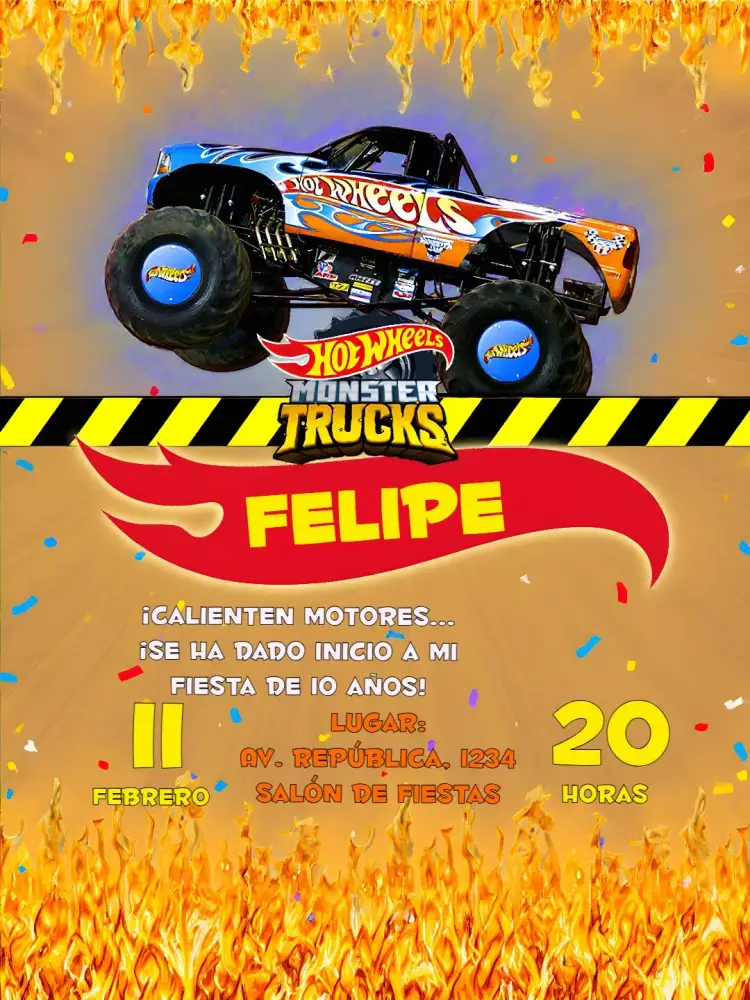 Invitación Hotwheels Rojo
