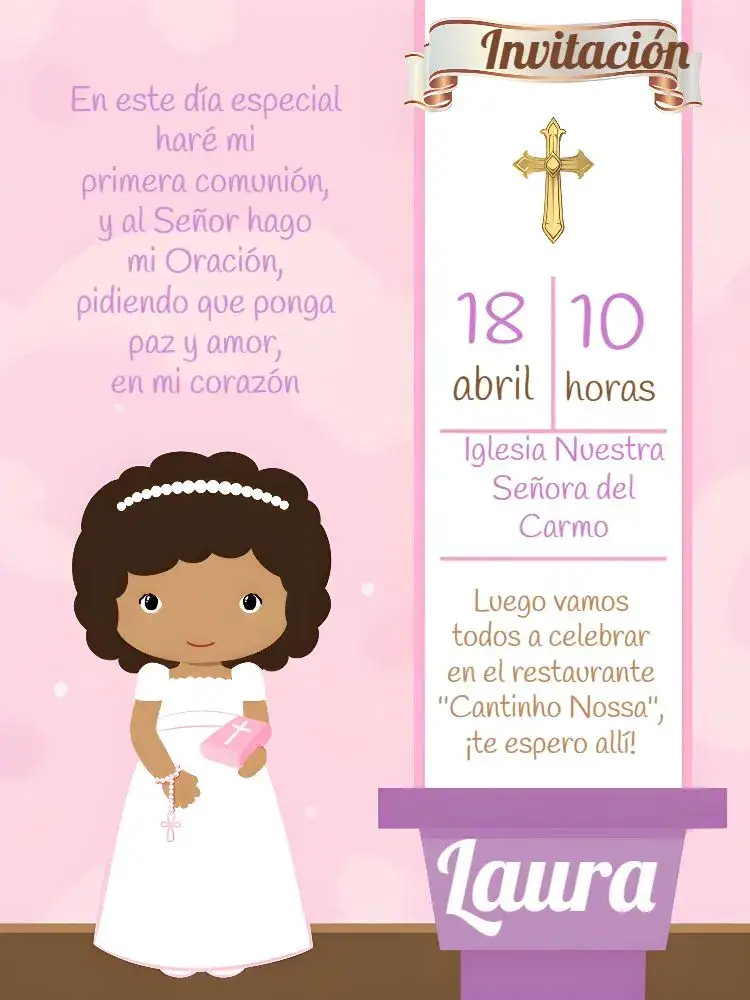 Invitación Primera Comunión Dorado editable y personalizable