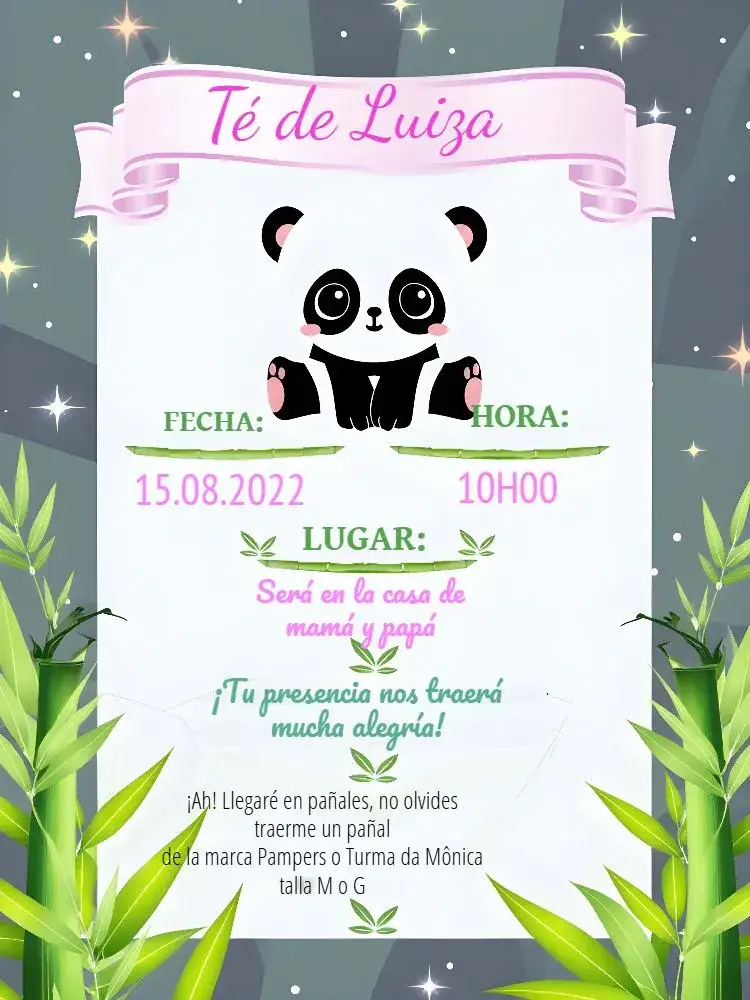 Invitación Baby Shower Panda Rosa – tema Baby Shower lindo, orgánico, sutil, colorido, moderno