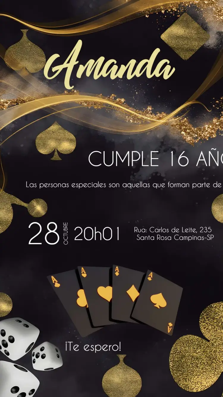 Invitación Cartas Baralho Negro