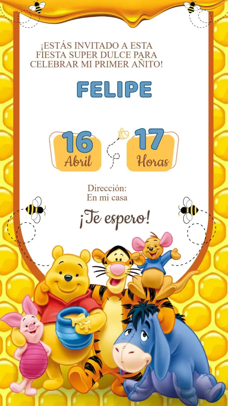 Invitación Invitación Cumpleaños Winnie the Pooh – tema Cumpleaños Infantil colorido, infantil, divertido, ilustraciones, temática Disney, suave
