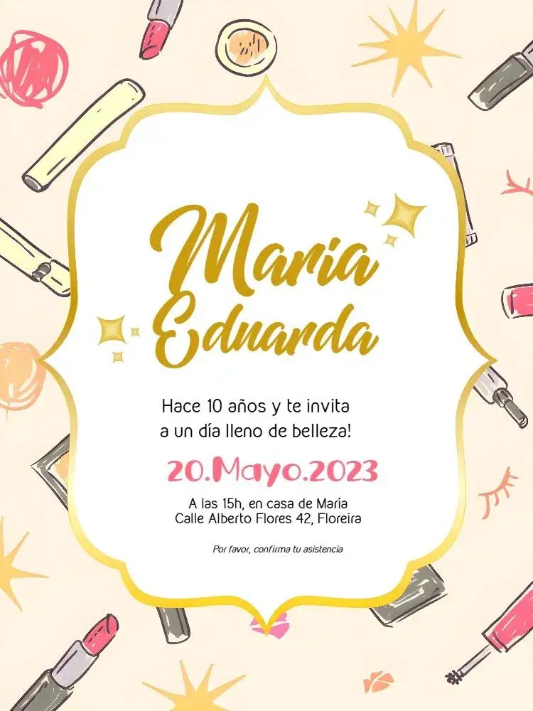 Invitación Maquillaje Labial – tema Más buscados rosa, dorado, moderno, elegante, femenino, estiloso