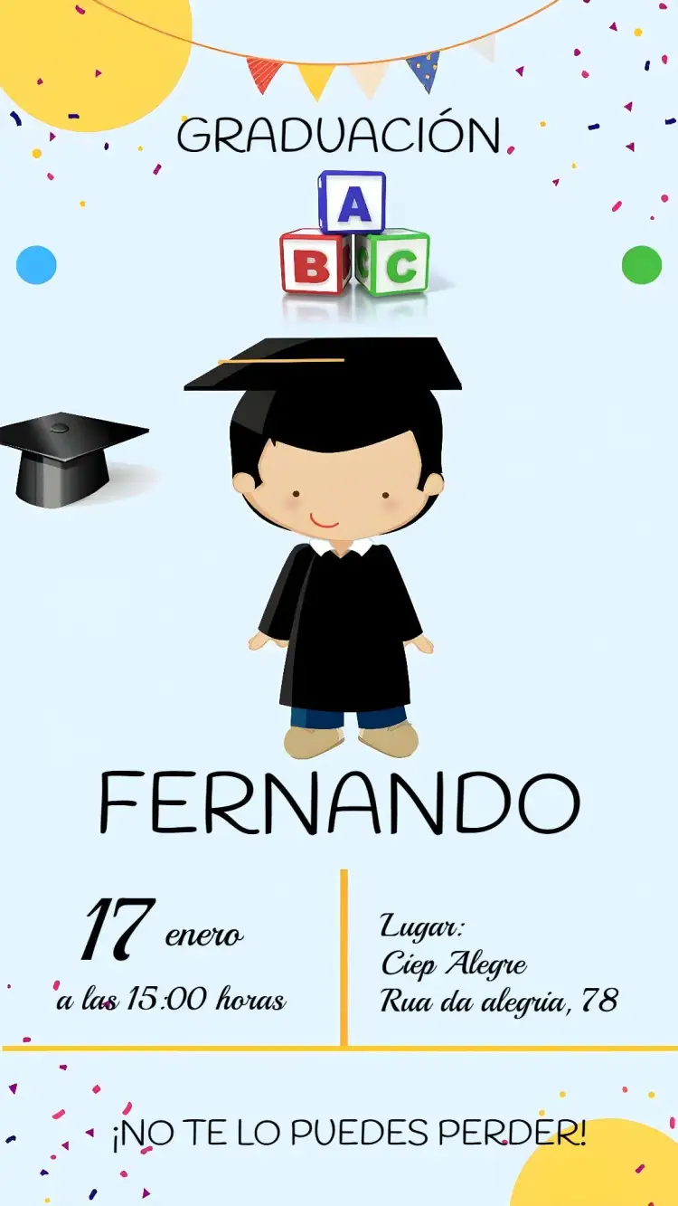Invitación Graduación Niño Colorido Abc – tema Graduación colorido, infantil, divertido, moderno, lúdico, escolar