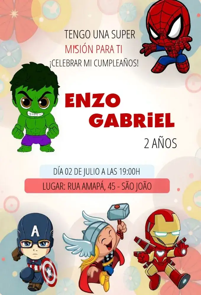 Invitación Vengadores Cute Baby Infantil – tema Más buscados colorido, divertido, moderno, infantil, superhéroes