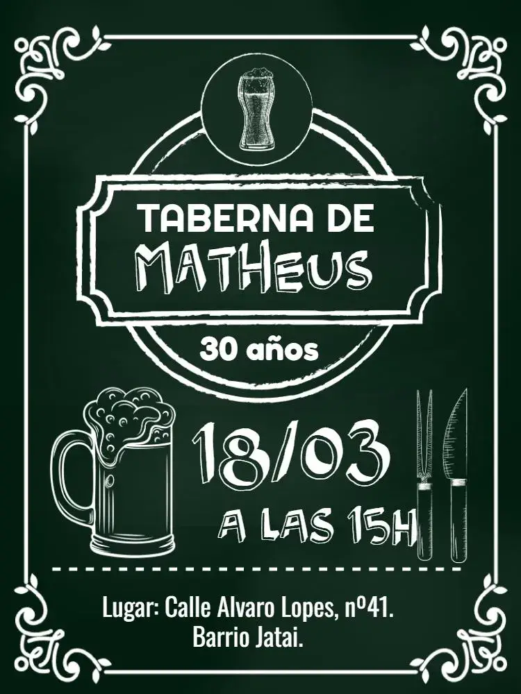 Invitación Pizarra Bar Cerveza