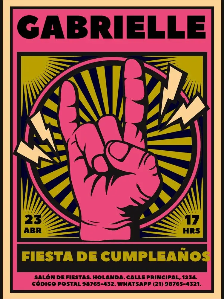 Invitación Rock N Roll Rosa Amarelo