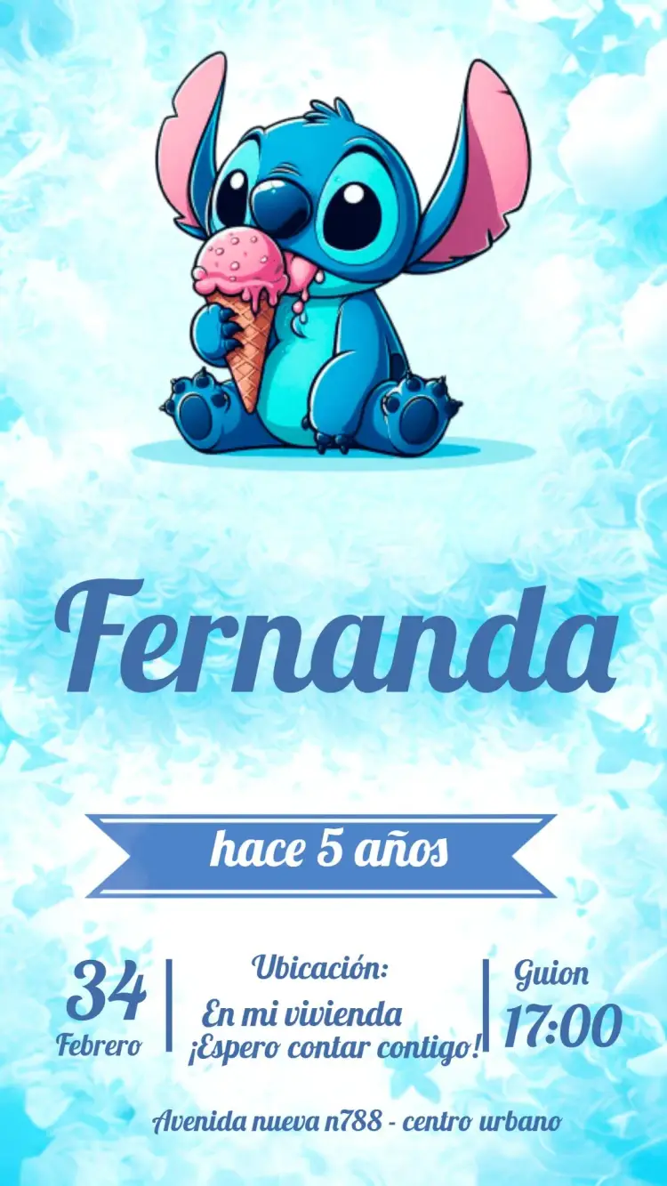 Invitación Stitch editable y personalizable