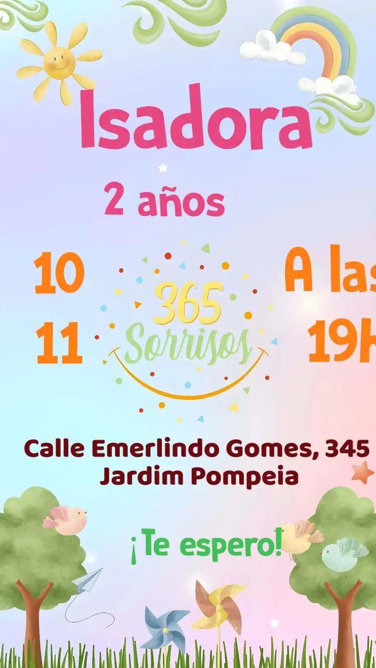 Invitación 365 Sonrisas – tema Cumpleaños Infantil infantil, naturaleza, alegría