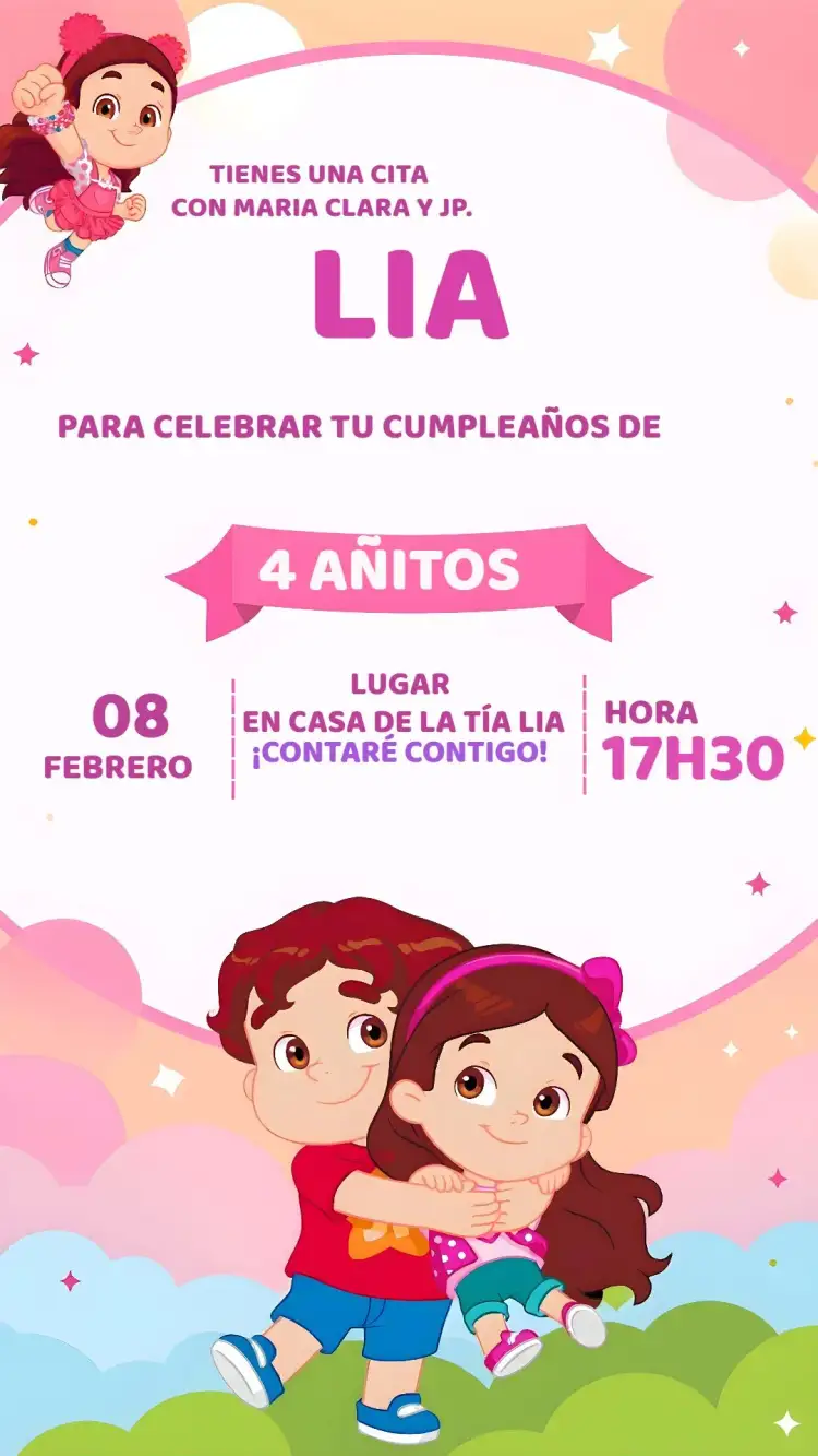 Invitación Maria Clara Y Jp Rosa – tema Más buscados colorido, divertido, infantil, moderno, lúdico