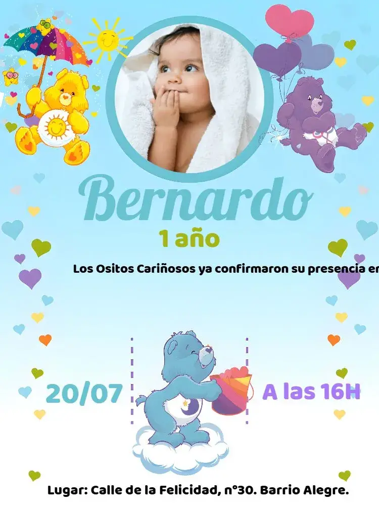 Invitación Os Ositos Cariñosos con Foto Corazones