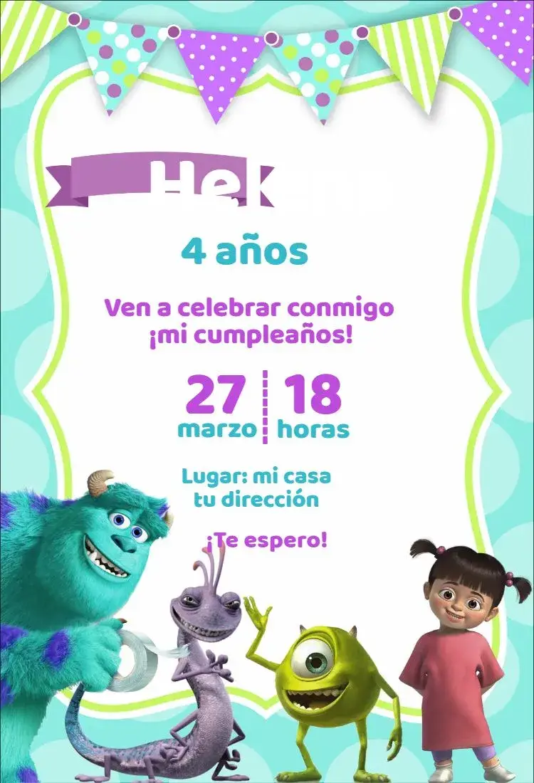 Invitación Monstruos SA 3