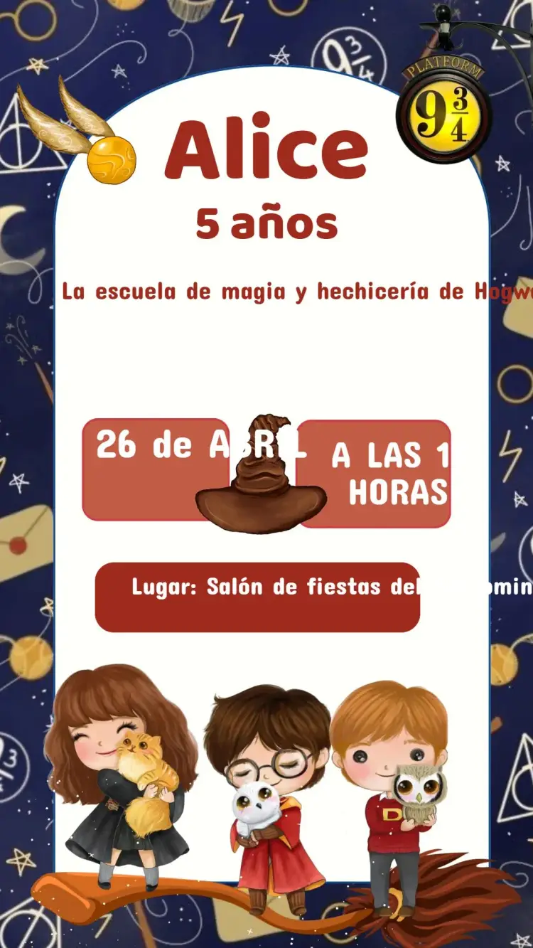 Invitación Cumpleaños Harry Potter Cute