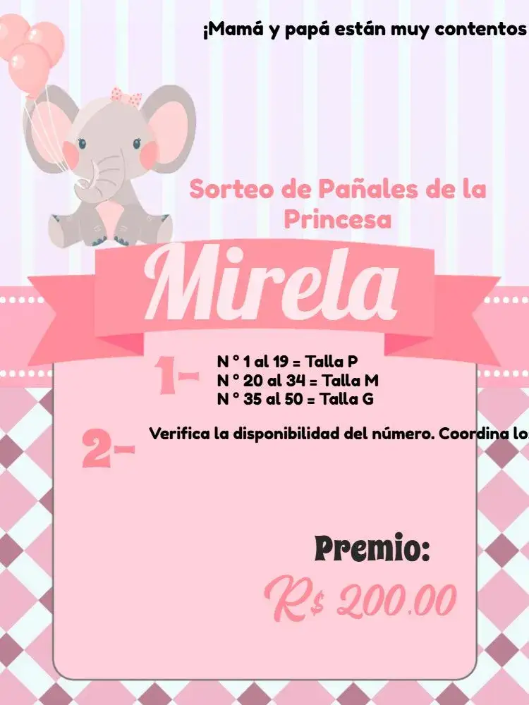 Invitación Té Rifa Elefantita Globos 50 – tema Más buscados elefante, infantil, rosa y gris, divertido, globos, lúdico