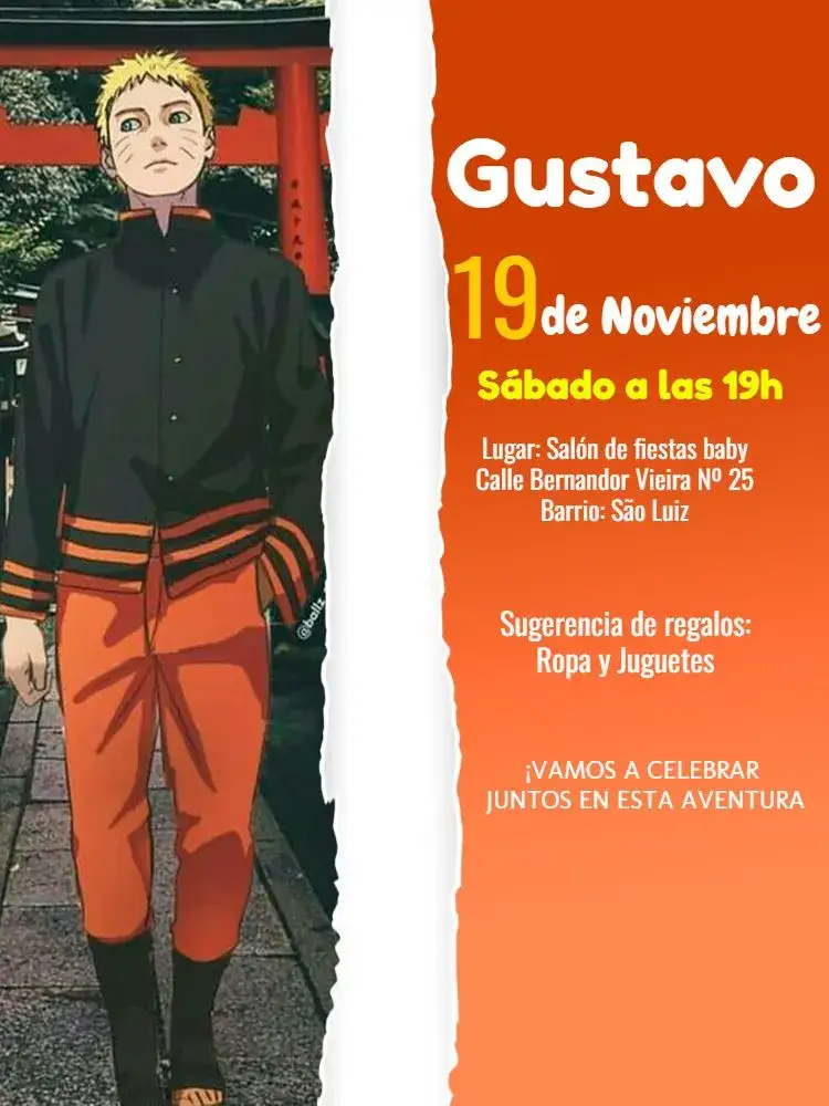 Invitación Naruto Faixa – tema Cumpleaños Infantil anime, vibrante, moderno, temático, colorido