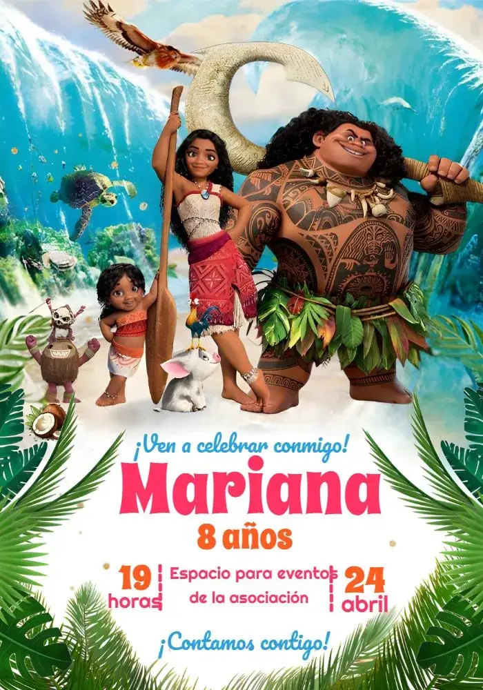 Invitación Moana 2 Hermana – tema Más buscados colorido, tropical, polinesio, fantasia, aventura