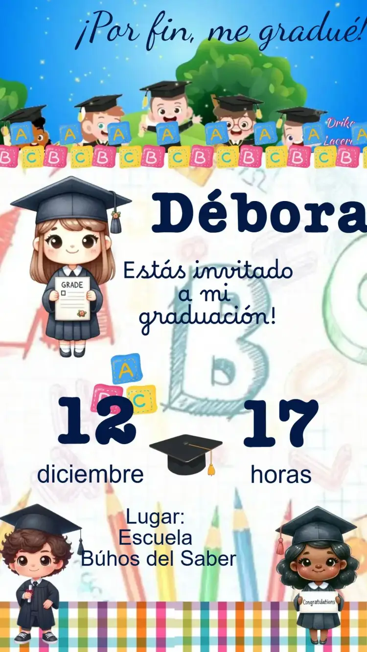 Invitación Graduación – tema Graduación moderno, elegante, colorido, minimalista, vibrante, clásico