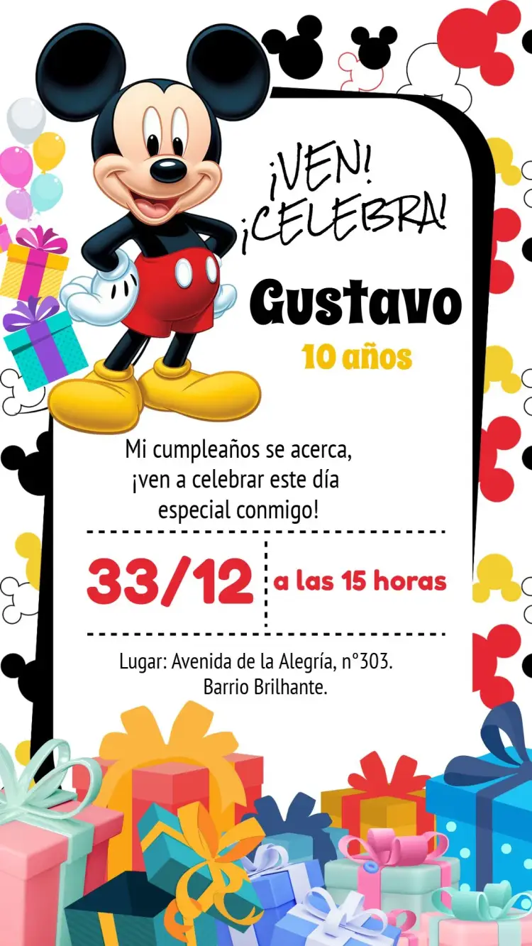 Invitación Mickey Mouse Colorido