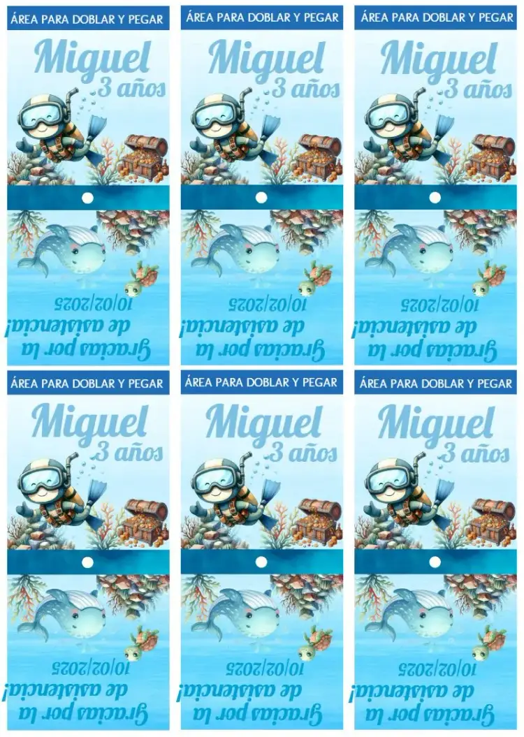 Invitación Capa Para Pirulito Fundo Do Mar Capinha – tema Cumpleaños Infantil fondo marino, azul vibrante, elementos marinos, divertido, infantil, colorido