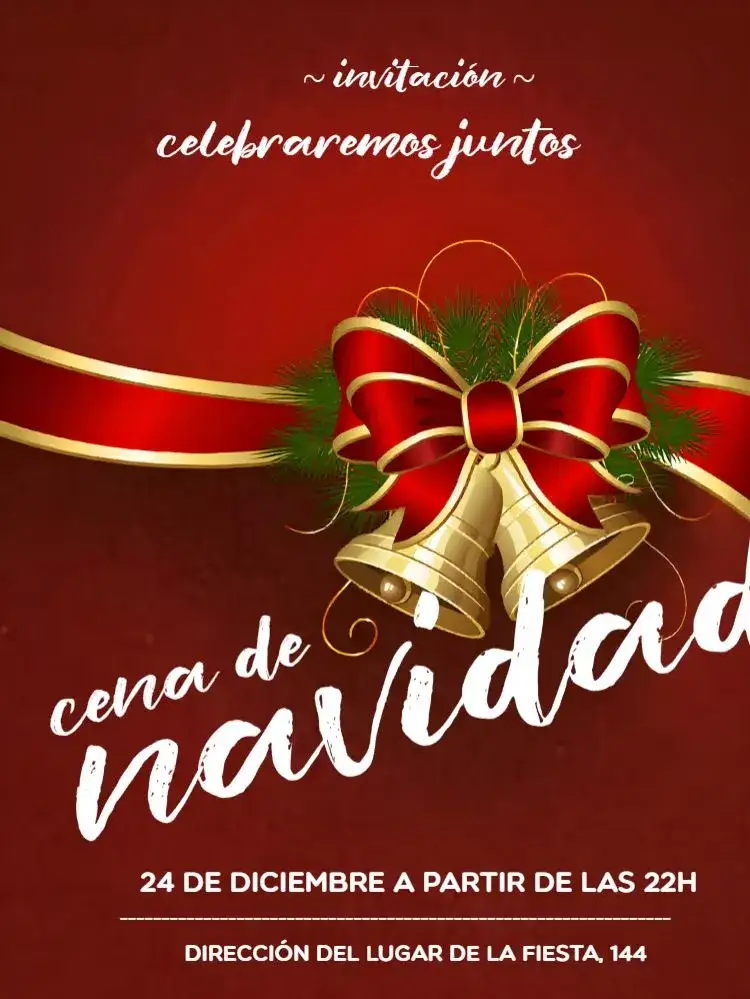 Invitación Para Cena De Navidad Dorado – tema Fechas Conmemorativas dorado, rojo, elegante, festivo, moderno