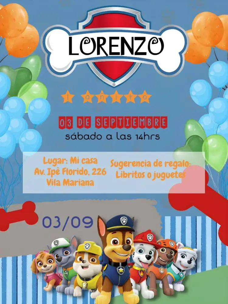 Invitación Patrulla Canina Zuma