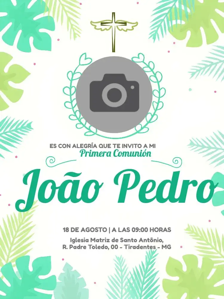 Invitación Primera Comunión Con Foto de Ángel editable y personalizable
