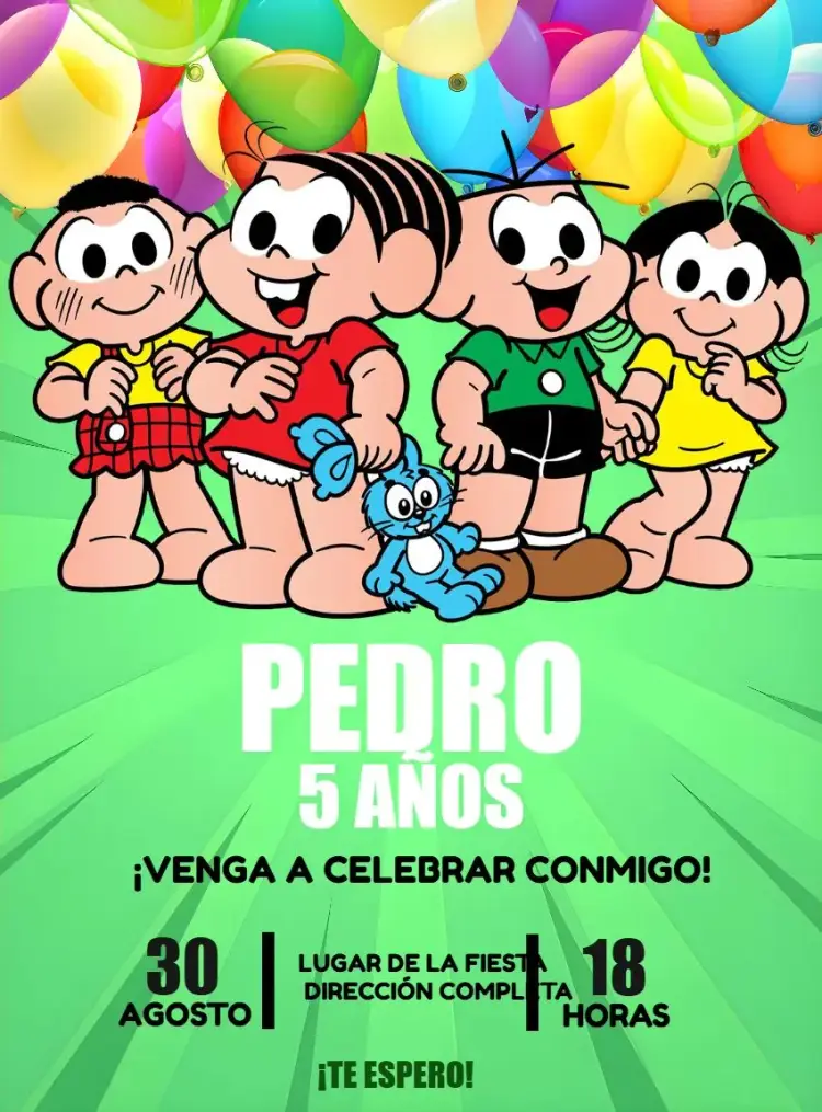 Invitación Turma Da Monica Infantil editable y personalizable