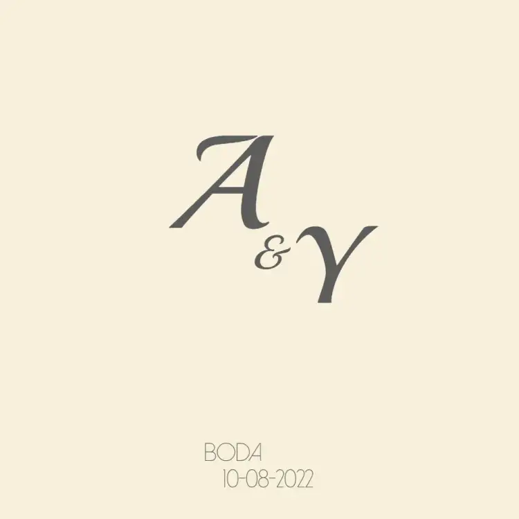 Invitación Logotipo Monograma Boda Gris – tema Boda minimalista, moderno, elegante, gris y beige, hojas naturales, monograma personalizado