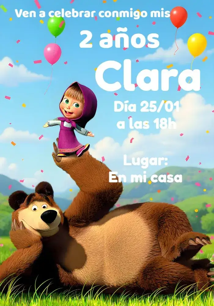 Invitación Masha Y El Oso Marsha – tema Más buscados colorido, divertido, infantil, temático, ilustraciones
