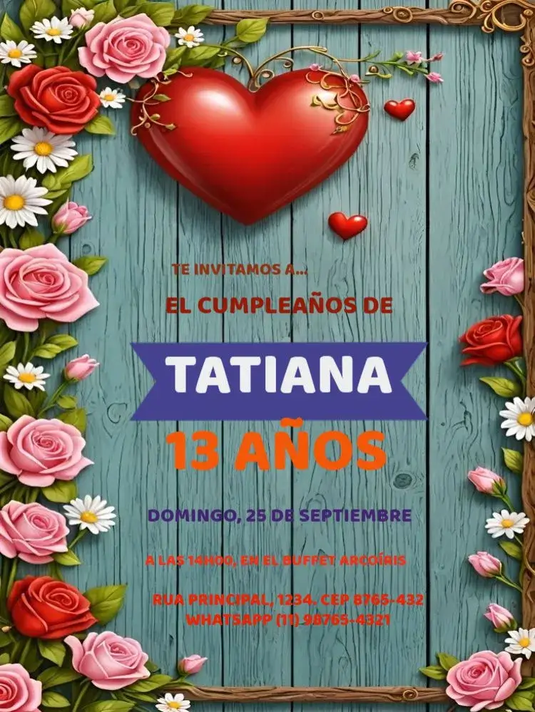 Invitación 13 Años Corazón Para Editar Lúdico