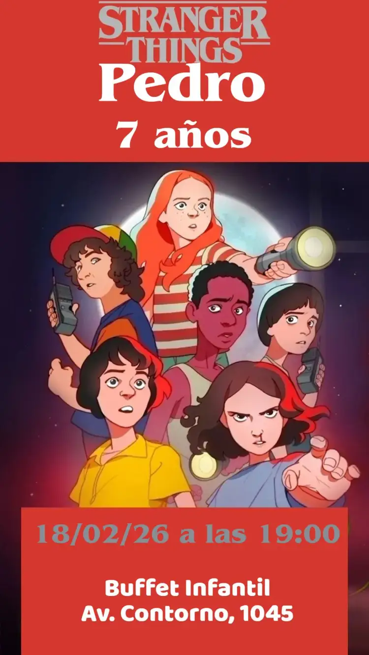 Invitación Stranger Things – tema Cumpleaños década de los 80, místico, vintage, colorido, joven, fantasía