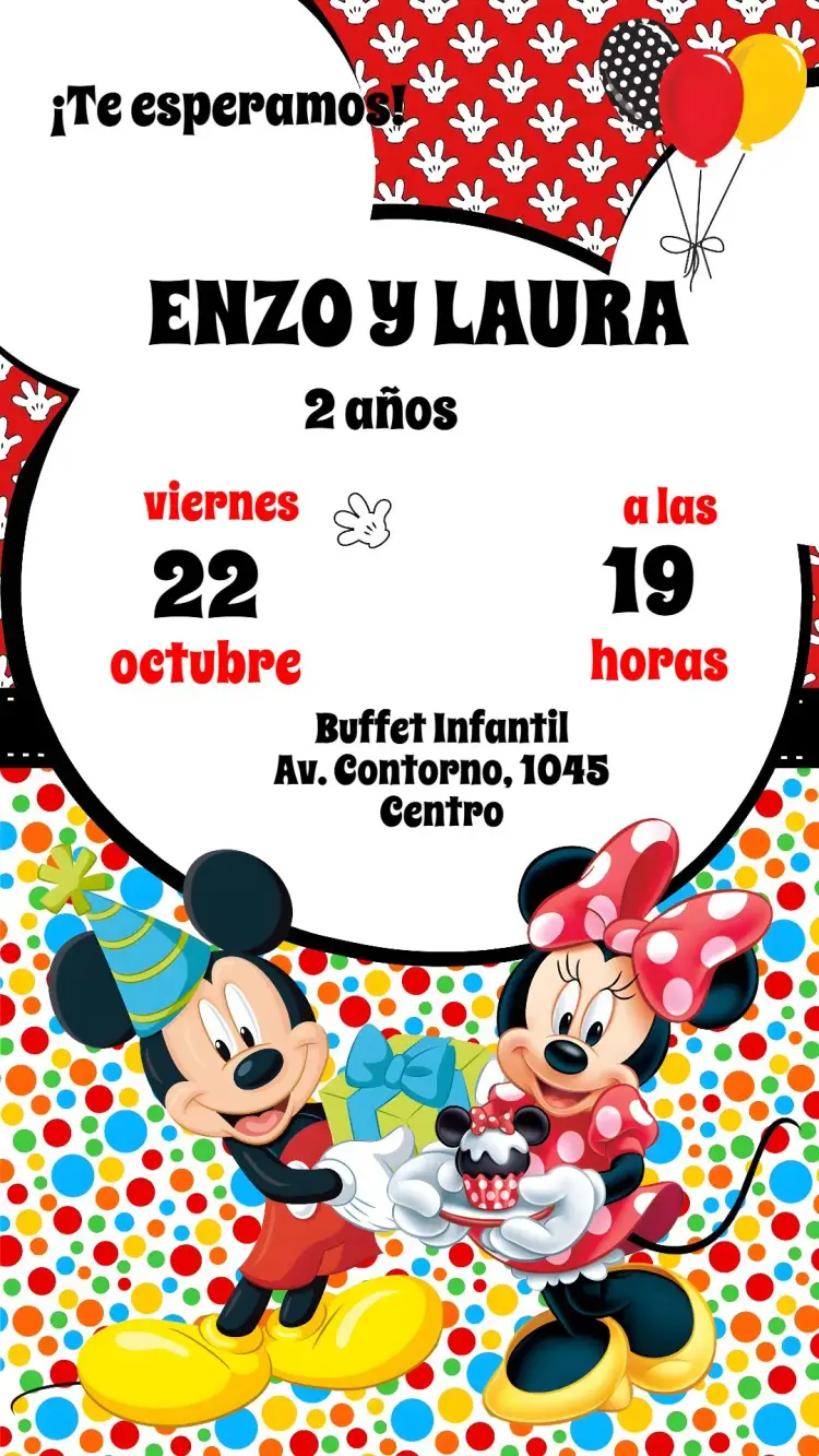 Invitación Mickey y Minnie