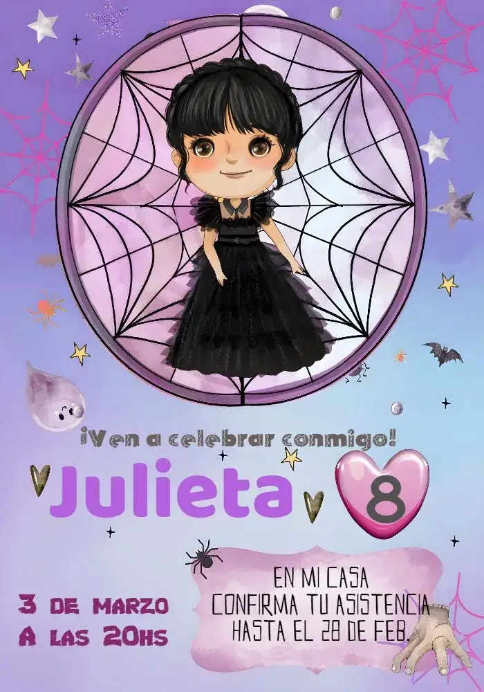 Invitación Cumpleaños de Wandinha Addams en Colorido