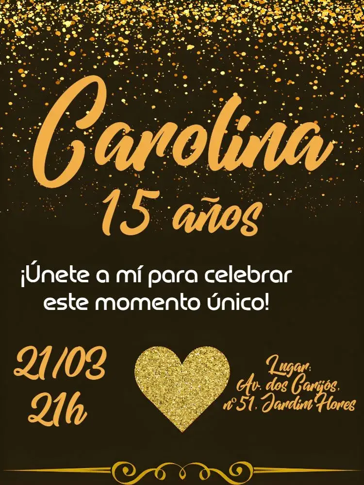 Invitación Brillo Dorado Quinceañera