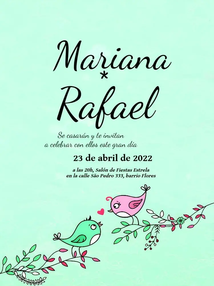 Invitación Boda Pájaros Pajaritos