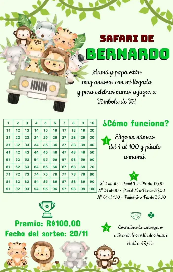 Invitación Baby Shower Safari Rifa
