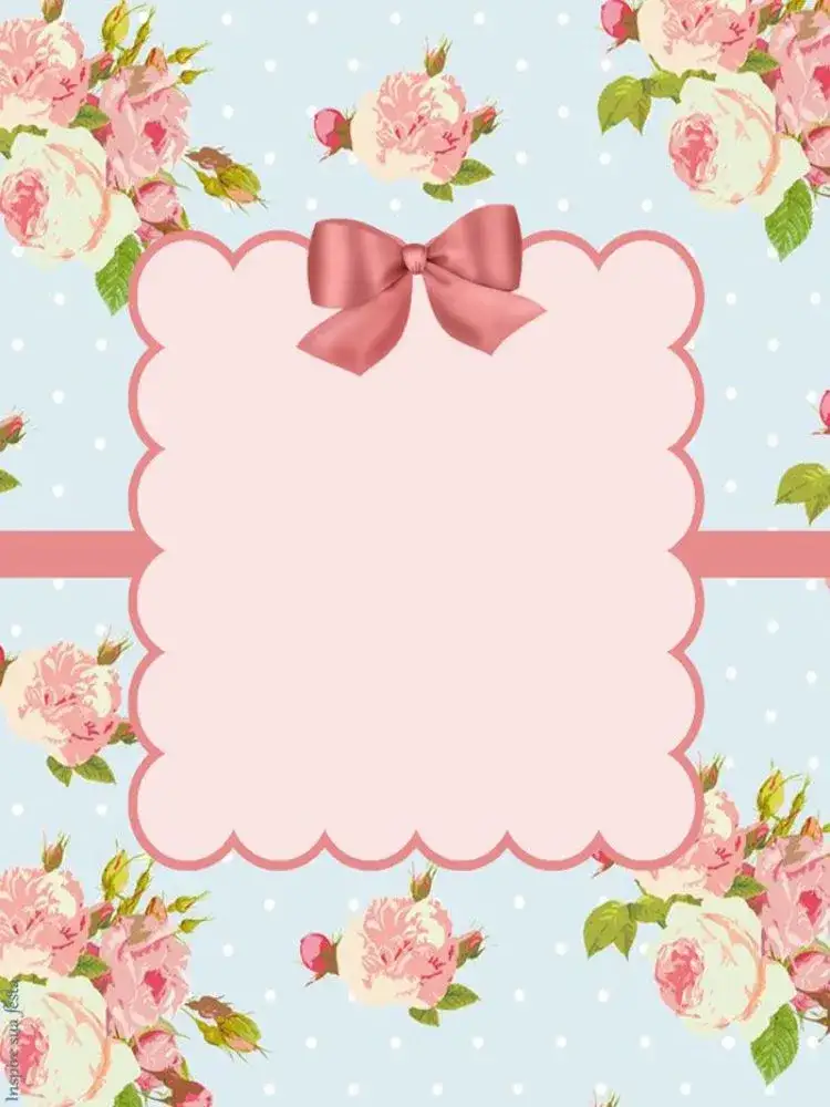 Invitación Marco Con Flores Y Lazo Plantilla – tema Cumpleaños Infantil floral, rosa, colorido, delicado, festivo